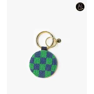 Colorful Handmade Beaded Keychain Round Checkerboard Seed Bead <b>Key</b> <b>Ring</b> Aesthetic Bag Charm Cute <b>Key</b> Holder Gift for Women - Product Image 1