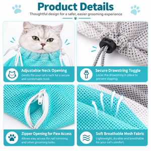 Multifunctional Cat Bathing Bag Adjustable Anti-Scratch Pet Grooming Mesh Bag <b>for</b> <b>Bath</b> Nail <b>Trim</b> Ear Cleaning Medicine Feeding - Product Image 1
