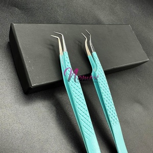 Ensemble de pincettes d'extension de cils professionnelles personnalisées de précision acier inoxydable durable enduit de poudre bleu ciel testé à la main - Product Image 4