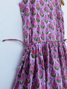 Lavender Floral Block Print Sleeveless Tiered Cotton Maxi Dress Button-up Sweet Breathable Breastfeed Friendly Women's <b>Summer</b> - Product Image 3