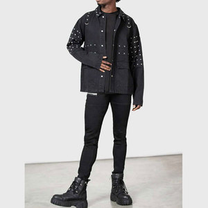 แจ็คเก็ตเดนิมสีดำทรงโอเวอร์ไซส์ สไตล์โกธิค สตีมพังก์ ประดับหมุดสีเงิน ห่วงรูปตัว D ตาไก่  แฟชั่นสตรีทแวร์ ทำมือ ใส่ได้ทั้งชายและหญิง - Product Image 4