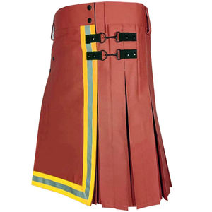 Kilts color granate para bomberos - 100% algodón con reflector de alta visibilidad color oro neón - Product Image 3