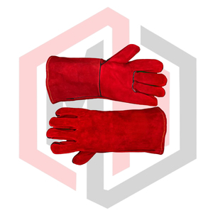 Gants de soudeur en cuir rouge, renforcés, pour la sécurité industrielle et la lutte contre les incendies, 14 pouces, antistatiques, sans silicone, sans poudre - Product Image 6