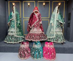 Regal Velvet Farsi Bridal Gharara con doble Dupatta Full Heavy Flare y Sparkling Jarkan Stone Work en 7 colores de boda - Product Image 2