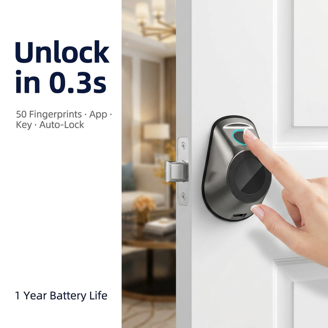 Easy Install Waterproof Bluetooth Fingerprint Door Lock with Backup Keys, Smart Linkage Electronic Handle Lock for Airbnb Rental