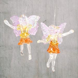 Christmas New Year Spring Decoration Clear Yellow Green Orange Fuchsia Paint Clear Irrid Plated Acrylic 3D <b>Flying</b> <b>Fairy</b> Ornament - Product Image 3
