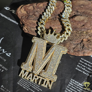 Luxury " M " Letter Pendant Lab Grown Diamond Necklace Custom <b>Name</b> Hip Hop Jewelry Cuban Link <b>Chain</b> Gift - Product Image 2