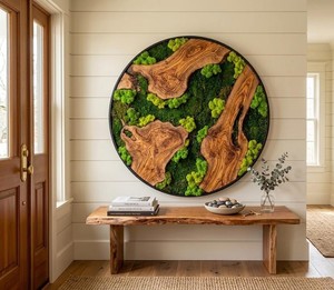 Arte de pared de musgo Evergreen, decoración de madera, escultura inspirada en la naturaleza, panel de arte forestal, acento botánico, decoración interior de lujo - Product Image 6