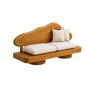 Canapé ARTERRA de luxe écologique en teck durable, rembourré de mousse, semi-circulaire, recouvert de tissu, moderne, trois places, sans accoudoirs, pour salon - Product Image 2