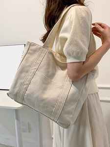 Sac fourre-tout en toile crème de qualité supérieure pour femme, grande capacité, sac à main robuste en tissu de coton avec poche, étiquette de marque, sac à bandoulière - Product Image 3