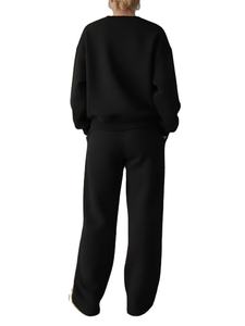 Conjunto de Dos Piezas para Mujer, Otoño-Invierno, Incluye Sudadera de Cuello Redondo y Pantalones Anchos, Lavable a Máquina - Product Image 3