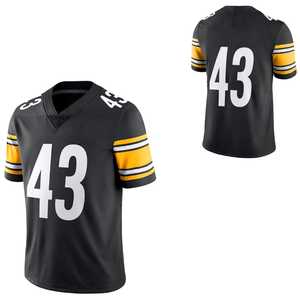 Camiseta de Fútbol Americano Negra para Hombre, Número 43, Cuello en V, Manga Corta, Impresión Sublimada, Poliéster que Absorbe la Humedad, Servicio OEM - Product Image 3