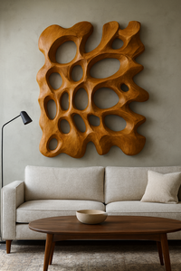 Sculpture Art Déco de Luxe Faite à la Main en Bois Organique pour Salon, Décoration Murale Sculptée pour Cadeau de Pendaison de Crémaillère ou Diwali - Product Image 2