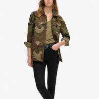Veste en jean longue extensible pour femme, motif camouflage, col rabattu, en coton, pour l'hiver