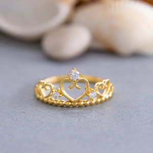 Yellow Gold Heart <b>Crown</b> Lab Grown Diamond <b>Ring</b> - Product Image 1