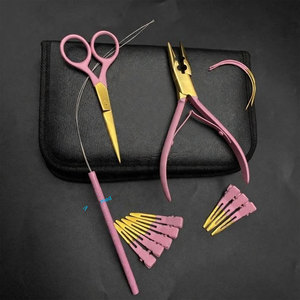 Kit de Herramientas Ecológicas para Extensiones de Cabello en Oro Rosa, Alicates de 2 Orificios para Atar a Mano, Tijeras, Clips de Seccionamiento, Lazo Elegante de Acero Inoxidable - Product Image 1