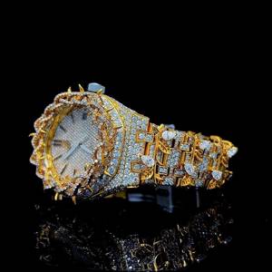 Reloj de Cuarzo con Moissanita, Lujoso, con Correa de Acero Inoxidable Dorado de 20 mm, Cristal de Zafiro, Analógico, para Hombre, Estilo Hip Hop - Product Image 2