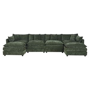 Divano Chaise Longue Verde a 4 Posti con 2 Poggiapiedi 2187 - Product Image 1