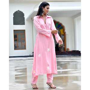 Conjunto de Kurta de Manga Larga Transpirable Color Durazno para Mujer, Talla XS - Product Image 4