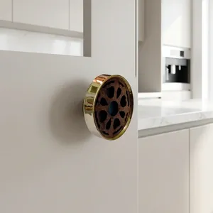 Modern Round <b>Brass</b> and Wood Cabinet <b>Knob</b> with Durable Antirust Finish for Kitchen Furniture - Product Image 3