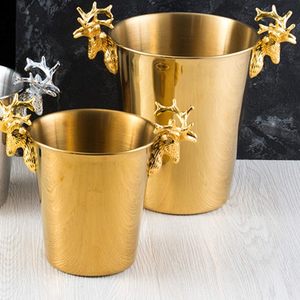 5L Gold Ice Bucket with Reindeer Head Handles Stainless Steel Double Wall Beverage Chiller for Beer Wine & Cocktail Parties - Product Image 3