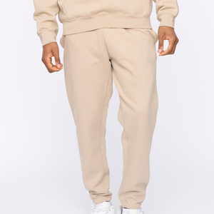 Pantalon de survêtement en coton beige pour homme, taille élastique, décontracté, avec poches latérales, tricoté mi-lourd - Product Image 3