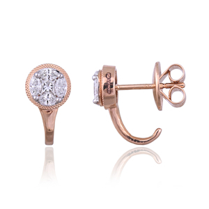 ต่างหูเพชรแท้ทรงกลม 18K โรสโกลด์ ประดับเพชรแบบคลัสเตอร์ เครื่องประดับหรูหราสำหรับผู้หญิง รับผลิตแบบ OEM ODM - Product Image 4