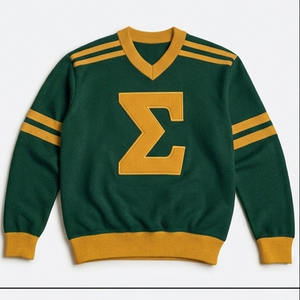 Pull en maille bleu à col en V avec broderie Gold Sigma Sororities, manches longues, pour homme, idéal pour l'hiver, la gym et l'université, anti-plis - Product Image 4