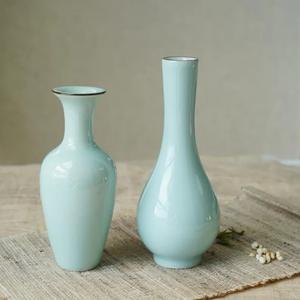 Elegante Juego de Jarrones Redondos de Cerámica con Acabado Degradado en Verde Azulado, Decoración Moderna para un Estilo Chic en el Hogar - Product Image 6