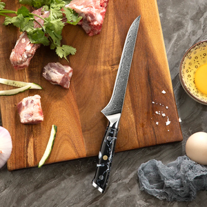 มีดแล่เนื้อเหล็กดามัสกัสทำมือ ด้ามเรซิ่น ใช้ได้ทั้งมือซ้ายและขวา ดีไซน์ทันสมัย พร้อมปลอกหนัง - Product Image 5