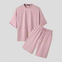 Ensemble deux pièces décontracté d'été pour hommes, vente en gros, avec short tricoté imprimé et t-shirts unis, séchage rapide et respirant - Product Image 4