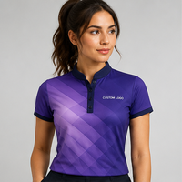 Maßgeschneidertes Violett-Lila Mehrschichtiges Bandmuster Damen-Poloshirt Schnelltrocknend Atmungsaktiv Kurzarm Golf-Team-Uniform WPS-0829