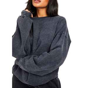 Sweat-shirt à col rond en molleton délavé de haute qualité pour femme, personnalisé, uni, avec épaules tombantes, pour l'hiver - Product Image 5