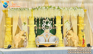 Traditional Tamil Wedding Kalyanam Stage Decor Ornate White & <b>Gold</b> <b>Backdrop</b> Panels Buy Classic Palace-Style Wedding Stage Setup - Product Image 3