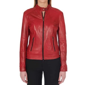 2026 High Quality Custom Women Genuine <b>Leather</b> <b>Jacket</b> Long Sleeve Red Color Women <b>Leather</b> <b>Jacket</b> Outerwear <b>Leather</b> <b>Jacket</b> Women - Product Image 1