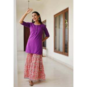 Ensemble de kurta classique en coton et mousseline de soie pour femmes - Taille XS - Product Image 5
