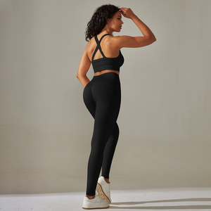Conjunto Deportivo de Yoga de 2 Piezas para Mujer, Top Deportivo y Pantalones Cortos de Cintura Alta, Sin Costuras, Ligero, de Spandex/Nylon, Secado Rápido, Tallas Grandes - Product Image 4