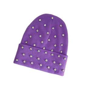 Bonnet en laine 100% pour femme, tricoté, doux, avec strass en forme de diamant, style streetwear décontracté, pour l'hiver - Product Image 1
