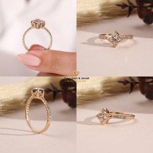 Bague en or jaune massif 14 carats avec diamant CVD de laboratoire taille Lily de 1,00 carat, sertie en clos floral, couleur E, clarté VS1, certifiée IGI, pour elle - Product Image 5