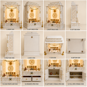 Modern White Wooden Pooja <b>Mandir</b> with Om Chakra Pooja Ghar Design with LED Backlight Custom Pooja Temple Cabinet for Home UK - Product Image 6