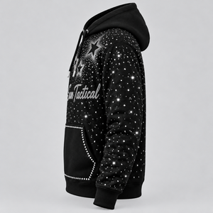 Men's Black Rhinestone Hoodie Star Letter Pullover Hooded Sweatshirt Hip Hop <b>Sparkly</b> <b>Top</b> Wholesale Rate Customization 2026 - Product Image 2
