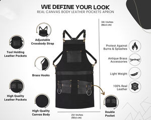 Delantal de Trabajo Resistente de Lona y Cuero con Cremallera, Ajustable, con Tirantes Cruzados, para Chef, Barbacoa, Barista, Barbero, Carpintero, Herramientas y Equipo - Product Image 2