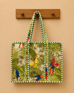 Tropical Parrot Print <b>Canvas</b> <b>Tote</b> Bag Bohemian Quilted Design Women's Shopping Bag Customized Zipper Fashion All Use Winter - Product Image 1
