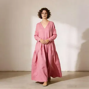 Women <b>Boho</b> Maxi <b>Dress</b> <b>Long</b> Sleeve Loose Oversized Casual Green Cotton Linen Full Length Maxi <b>Dress</b> - Product Image 5