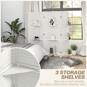 Divisorio per Stanza in Legno Bianco a 5 Pannelli, Alto 170 cm, con 3 Ripiani e Contenitore Pieghevole per Camera da Letto - Product Image 4
