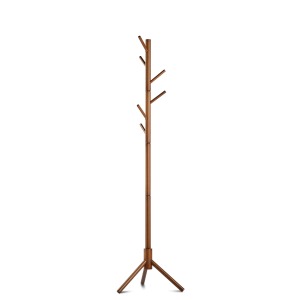 Perchero minimalista de madera con ganchos en forma de rama de árbol, tipo de pie, para almacenamiento en la entrada, base triangular - Product Image 1