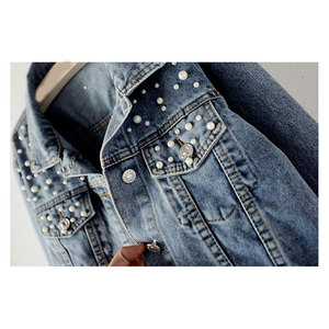 Casual Vintage Streetwear Loose Fit <b>Jeans</b> Coat Trendy Outerwear Women Oversized Denim Jacket <b>Embroidered</b> Pearls Beading Stylish - Product Image 2