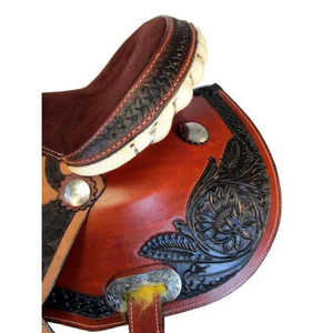Ensemble de selle de cheval en cuir western de qualité supérieure |   Baril de ranch sculpté à la main avec motifs floraux |   Équipement d'équitation de course - Product Image 3