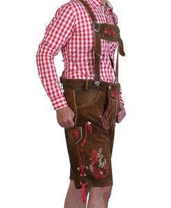 Pantalon court traditionnel bavarois pour homme, style Lederhosen, avec bretelles, en coton tissé marron, vêtements traditionnels. - Product Image 4