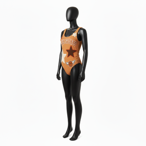 Traje de Baño para Mujer, Poliéster GSM, Spandex Suave y Elástico, Color Naranja Marrón, Apliques de Estrellas Bordadas, Logotipo Personalizado - Product Image 4